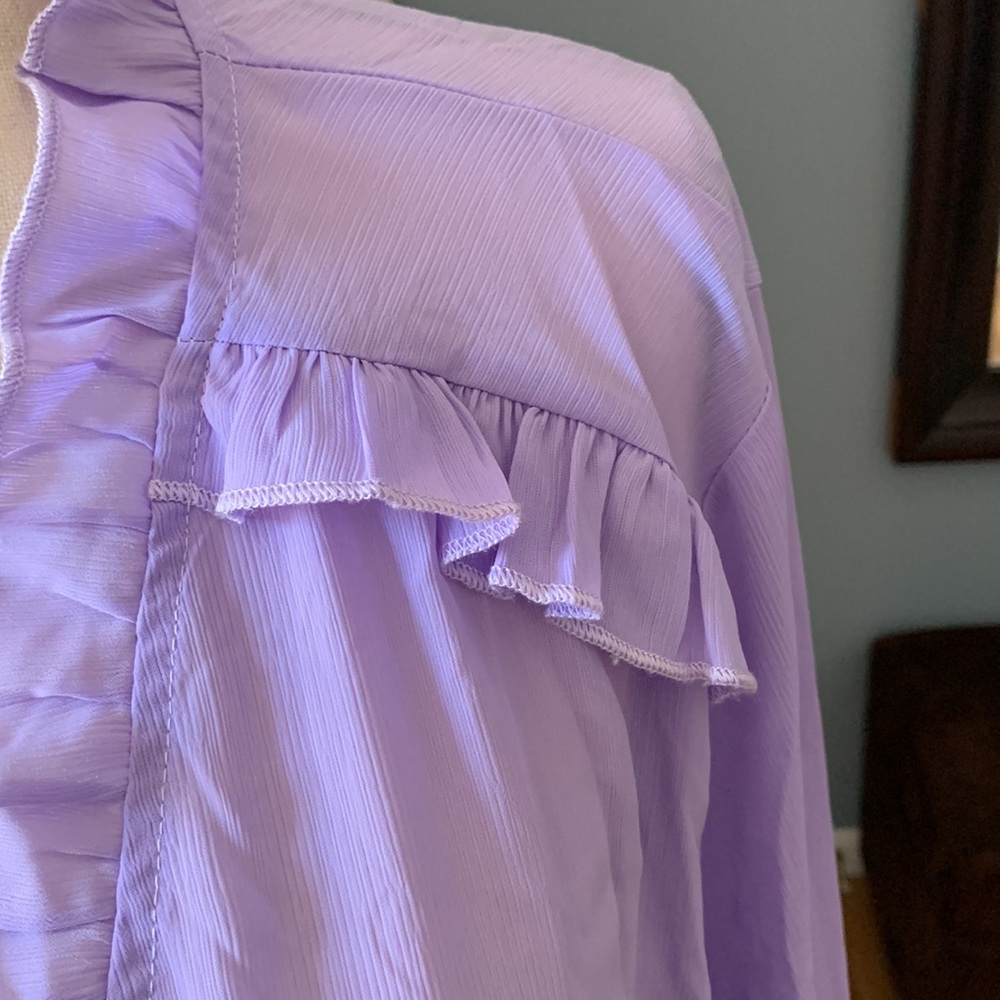 Lavender Ruffled V-Neck Women’s Blouse - Picture 2 of 6